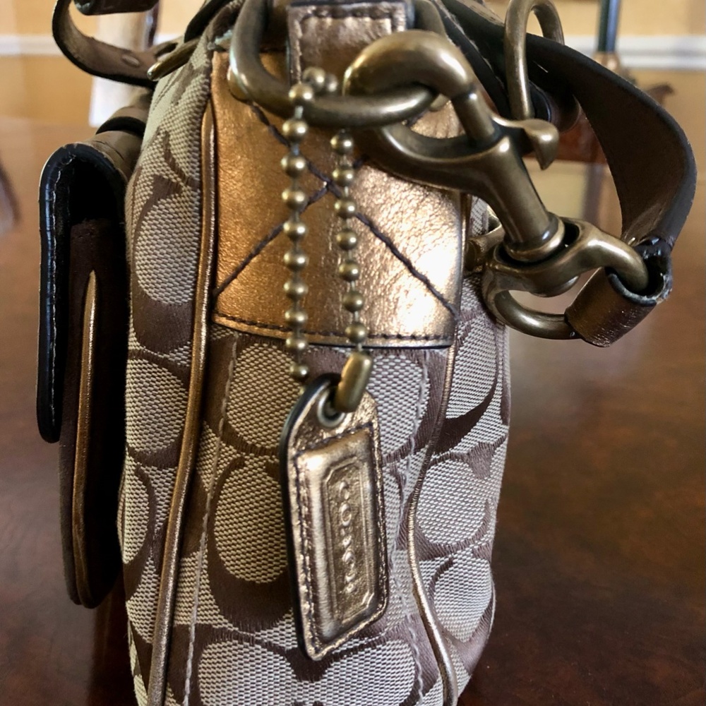 Coach Special Edition Purse Brown Suede Gold Leather Logo - Picture 4 of 6